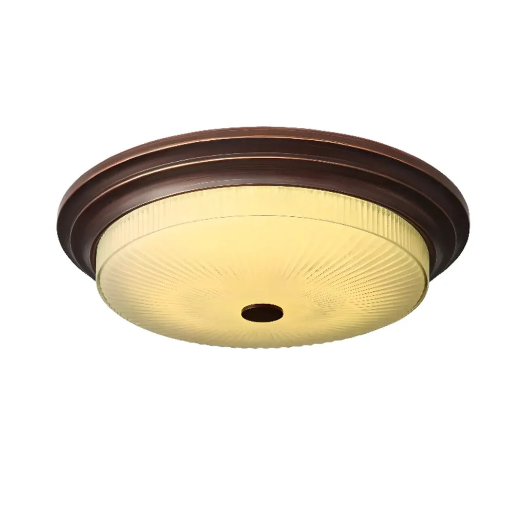 Classic Brown Metal Round Glass LED Flush Mount Ceiling Light