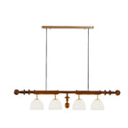 4-Light Island Pendant Light Modern Wood Glass Dome for Kitchen