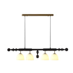 4-Light Island Pendant Light Modern Wood Glass Dome for Kitchen