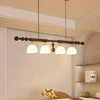 4-Light Island Pendant Light Modern Wood Glass Dome for Kitchen