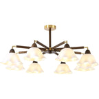 Elegant Down Floral Glass Shade Wood Semi Flush Ceiling Light