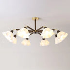 Elegant Down Floral Glass Shade Wood Semi Flush Ceiling Light