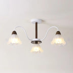 Elegant Down Floral Glass Shade Wood Semi Flush Ceiling Light