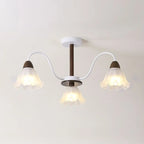 Elegant Down Floral Glass Shade Wood Semi Flush Ceiling Light