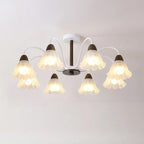 Elegant Down Floral Glass Shade Wood Semi Flush Ceiling Light