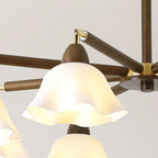 Elegant Down Floral Glass Shade Wood Semi Flush Ceiling Light