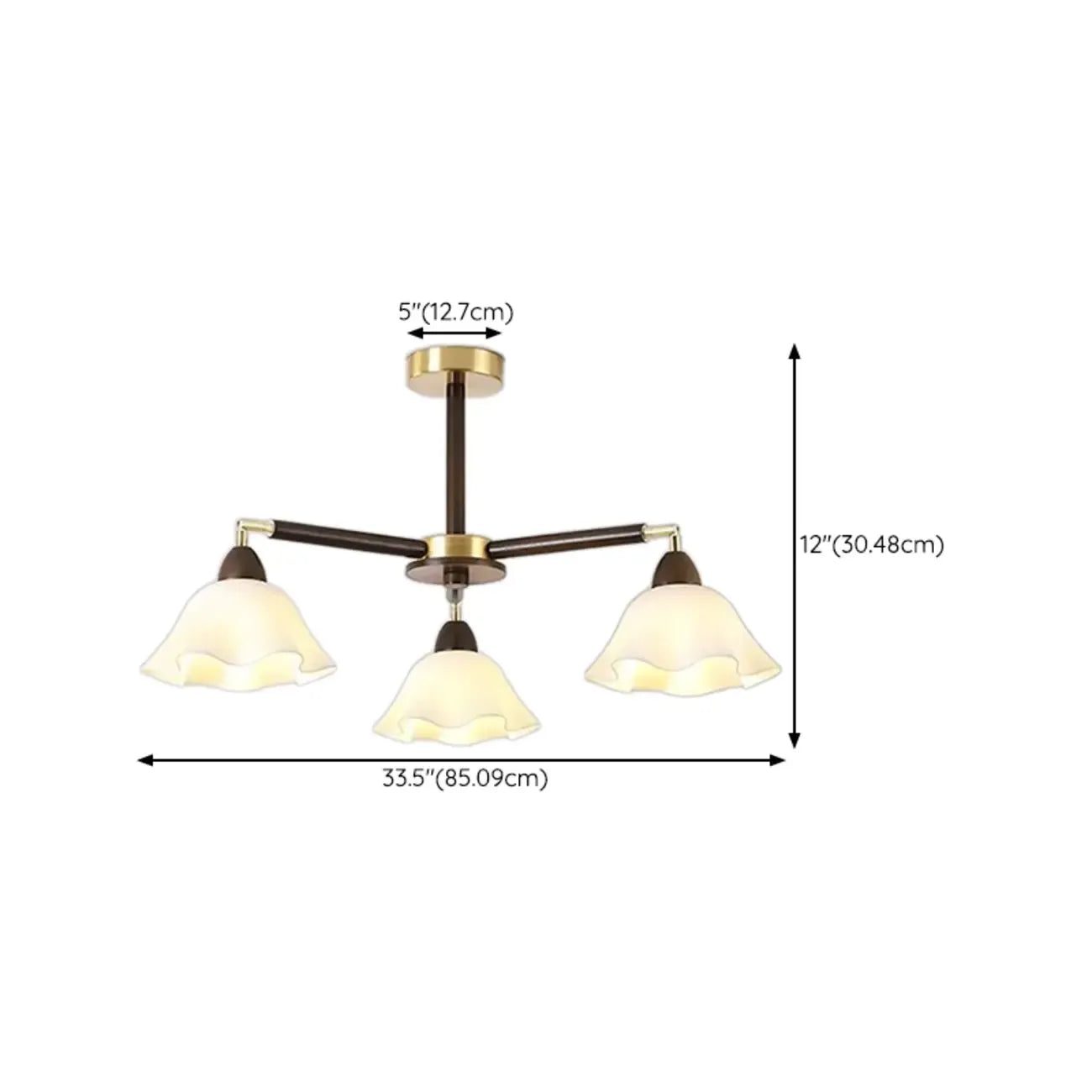 Elegant Down Floral Glass Shade Wood Semi Flush Ceiling Light