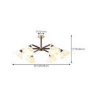 Elegant Down Floral Glass Shade Wood Semi Flush Ceiling Light
