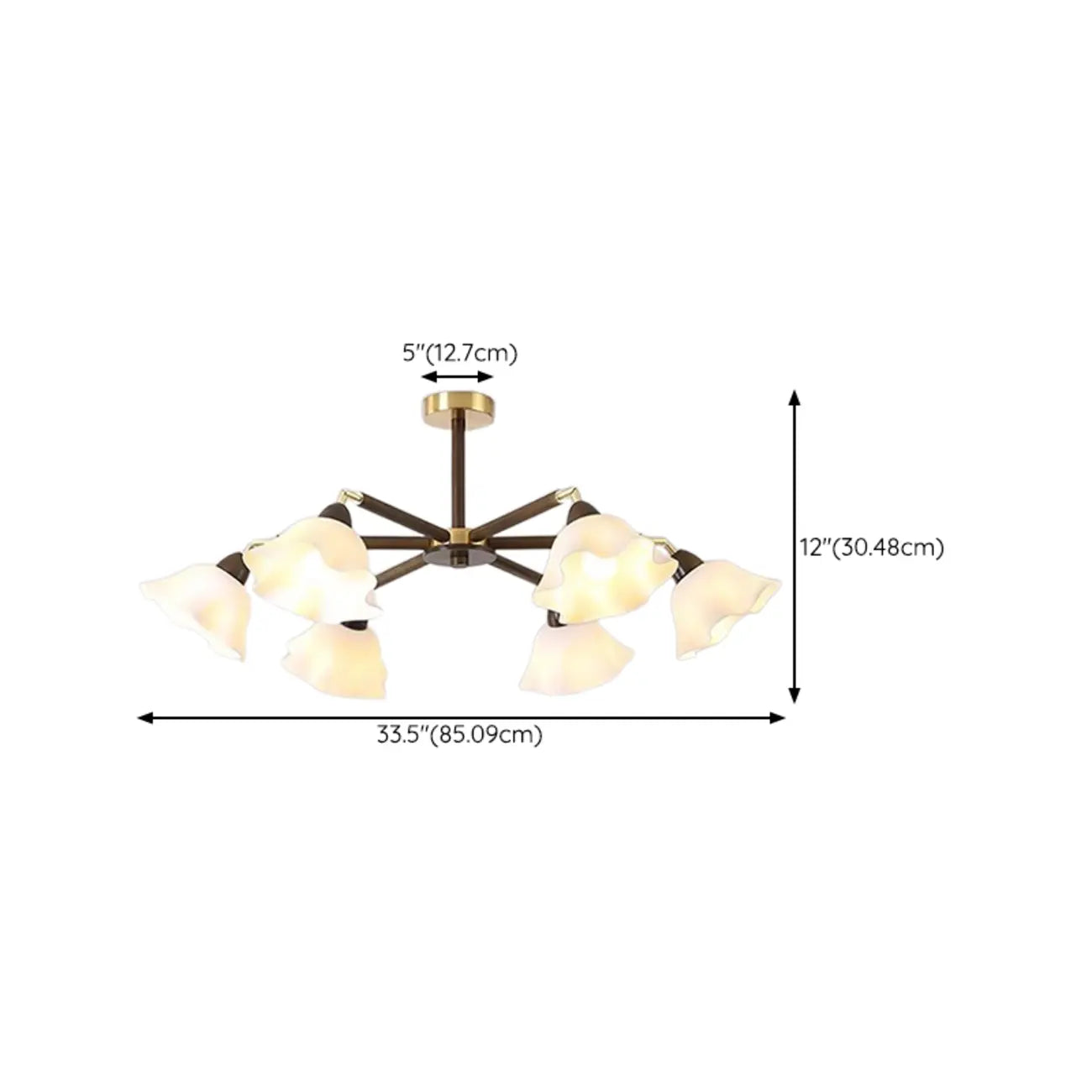 Elegant Down Floral Glass Shade Wood Semi Flush Ceiling Light
