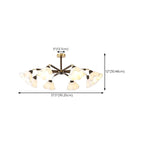 Elegant Down Floral Glass Shade Wood Semi Flush Ceiling Light