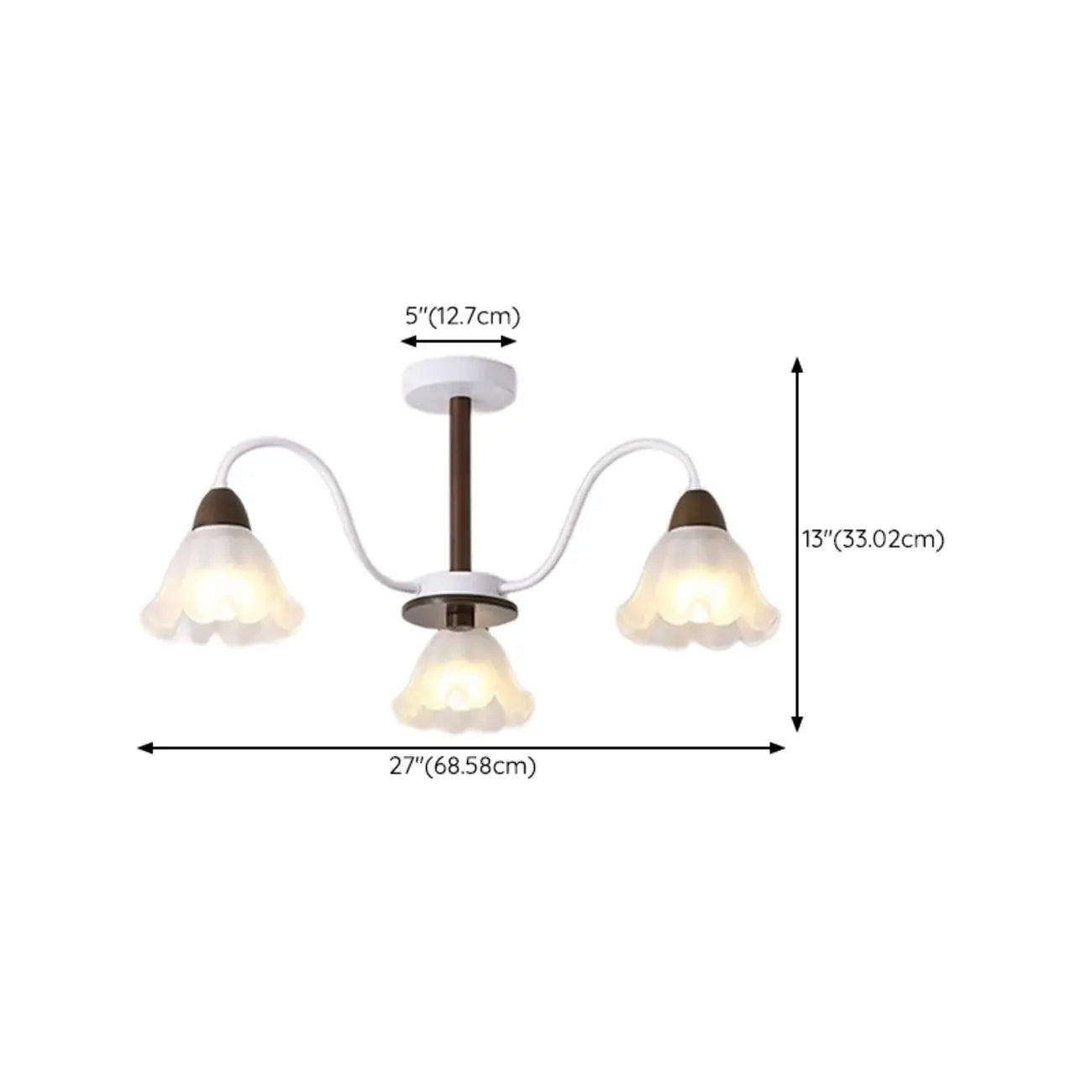 Elegant Down Floral Glass Shade Wood Semi Flush Ceiling Light