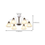Elegant Down Floral Glass Shade Wood Semi Flush Ceiling Light