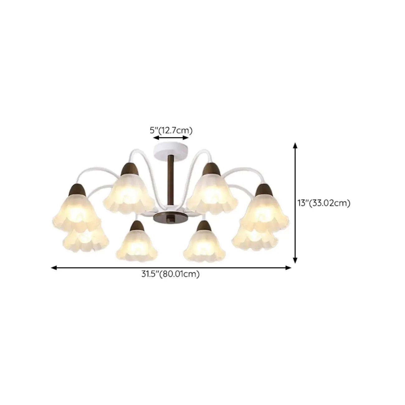 Elegant Down Floral Glass Shade Wood Semi Flush Ceiling Light