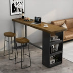 Industrial Brown Wooden Bar Height Table Metal Base with Shelves