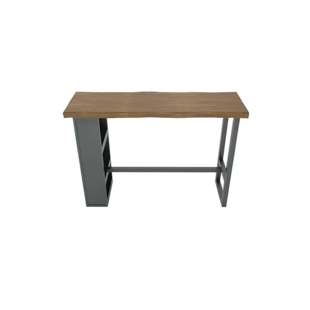 Industrial Brown Wooden Bar Height Table Metal Base with Shelves