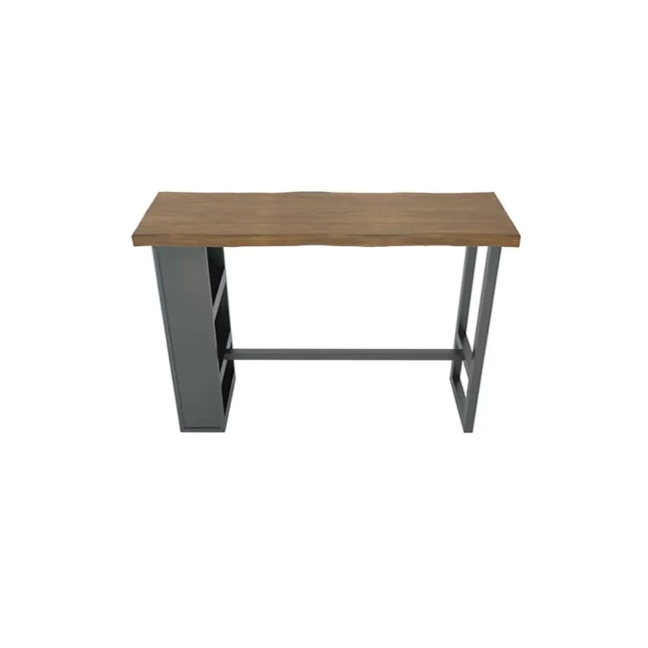 Industrial Brown Wooden Bar Height Table Metal Base with Shelves