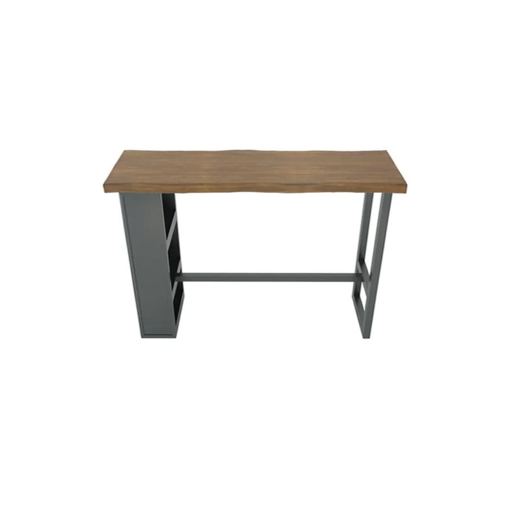 Industrial Brown Wooden Bar Height Table Metal Base with Shelves
