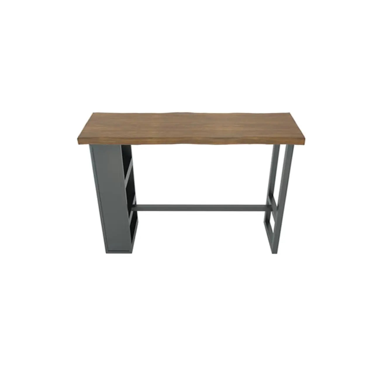 Industrial Brown Wooden Bar Height Table Metal Base with Shelves