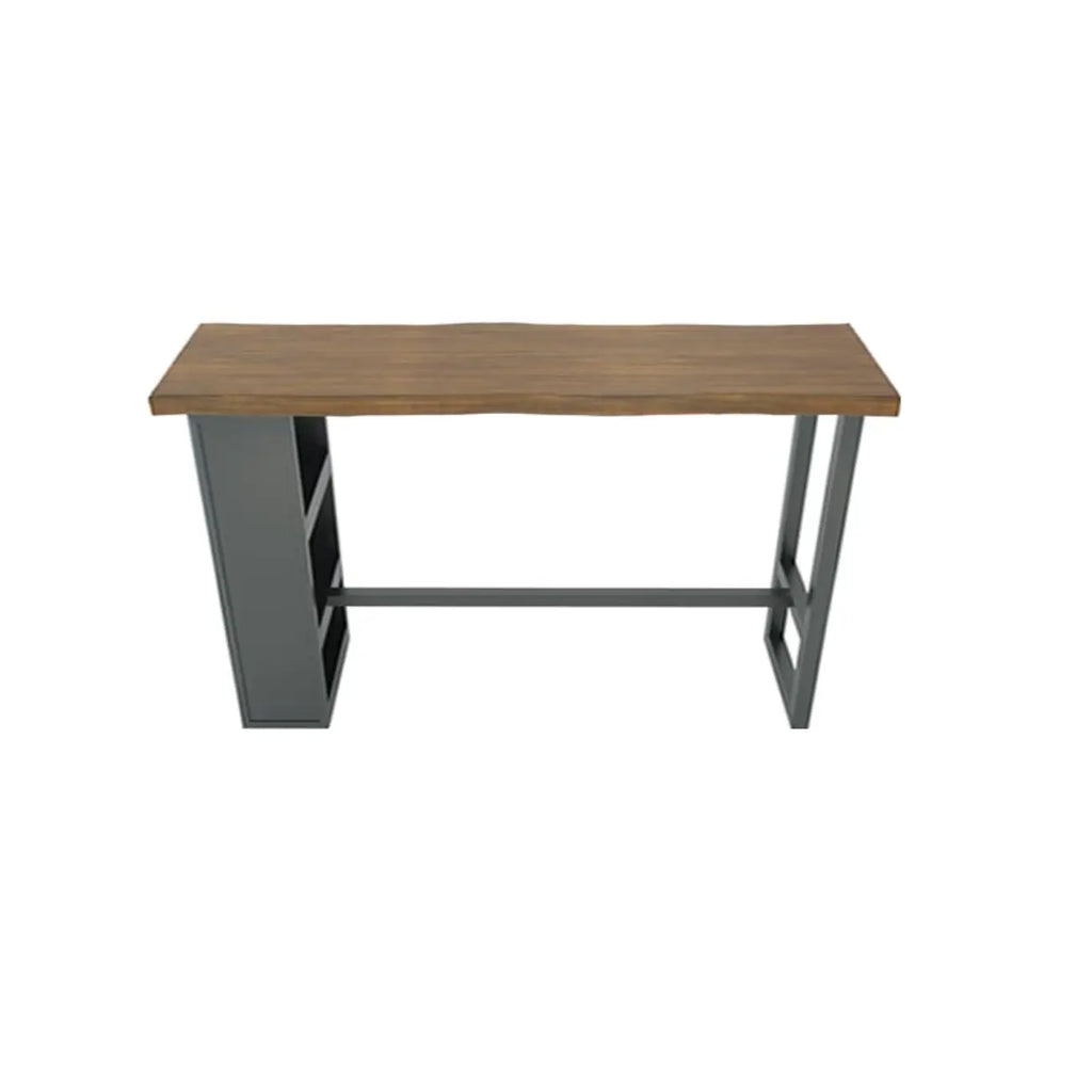 Industrial Brown Wooden Bar Height Table Metal Base with Shelves