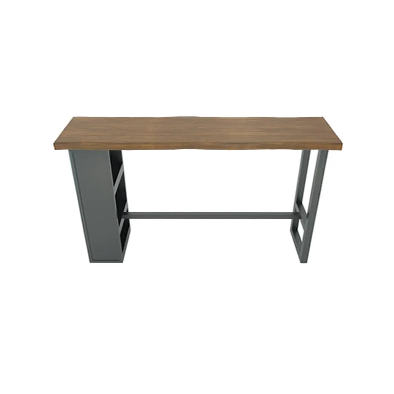 Industrial Brown Wooden Bar Height Table Metal Base with Shelves