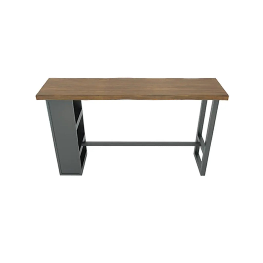 Industrial Brown Wooden Bar Height Table Metal Base with Shelves