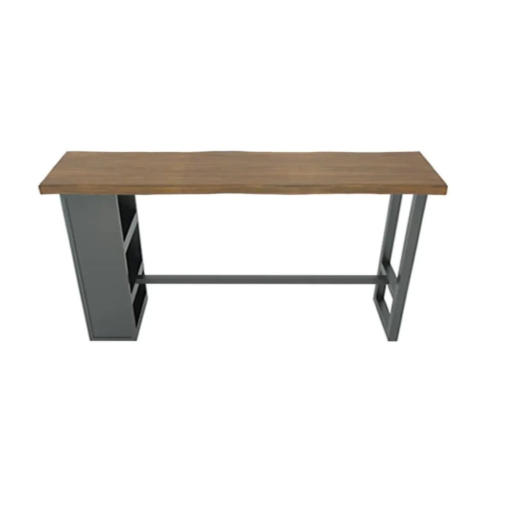 Industrial Brown Wooden Bar Height Table Metal Base with Shelves