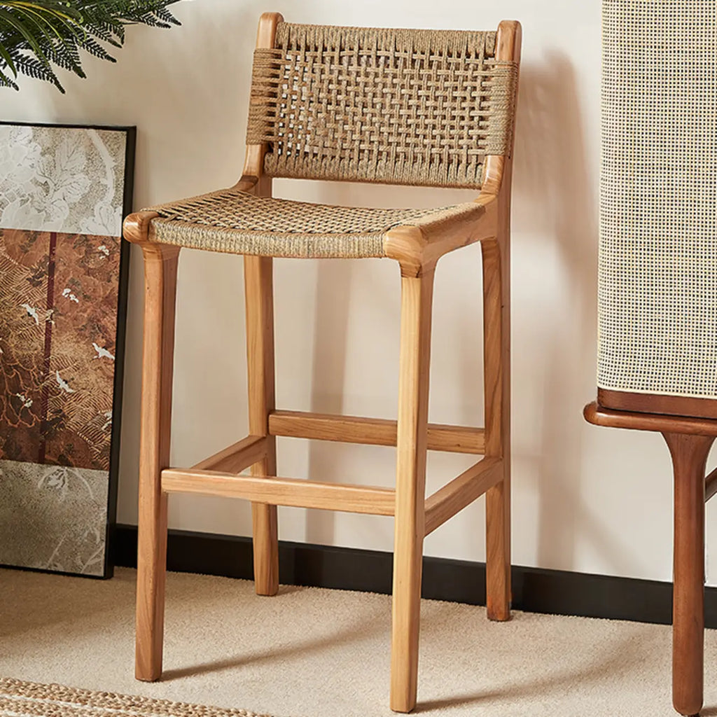 Scandinavian Wooden Ratten Bar Stool