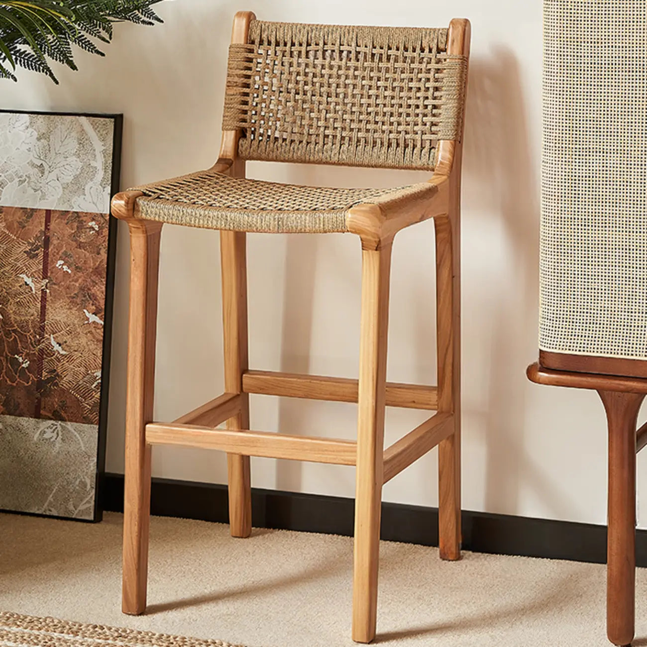 Scandinavian Wooden Ratten Bar Stool