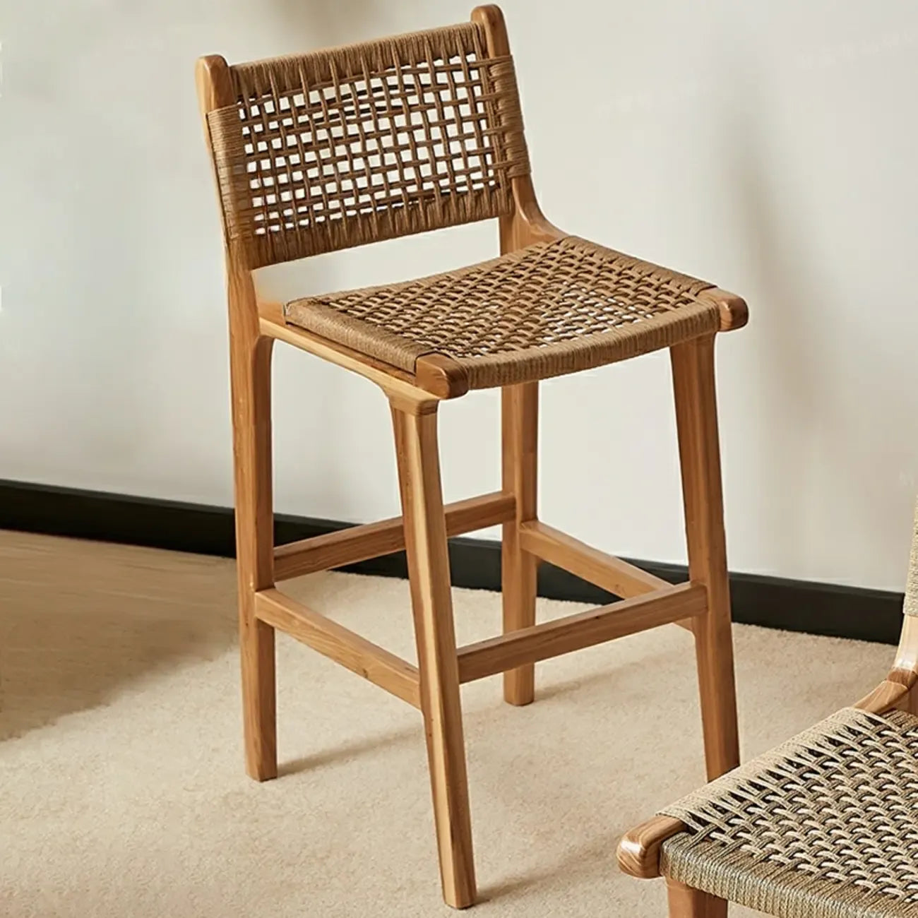 Scandinavian Wooden Ratten Bar Stool