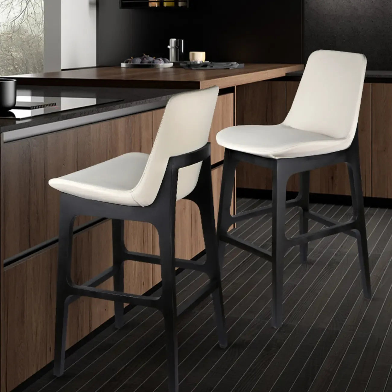 White Ash Wood Bucket Leather Counter Stools For Kitchen Island