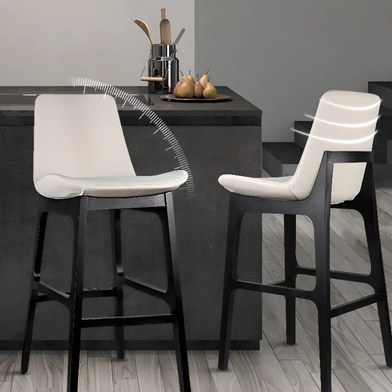 White Ash Wood Bucket Leather Counter Stools For Kitchen Island