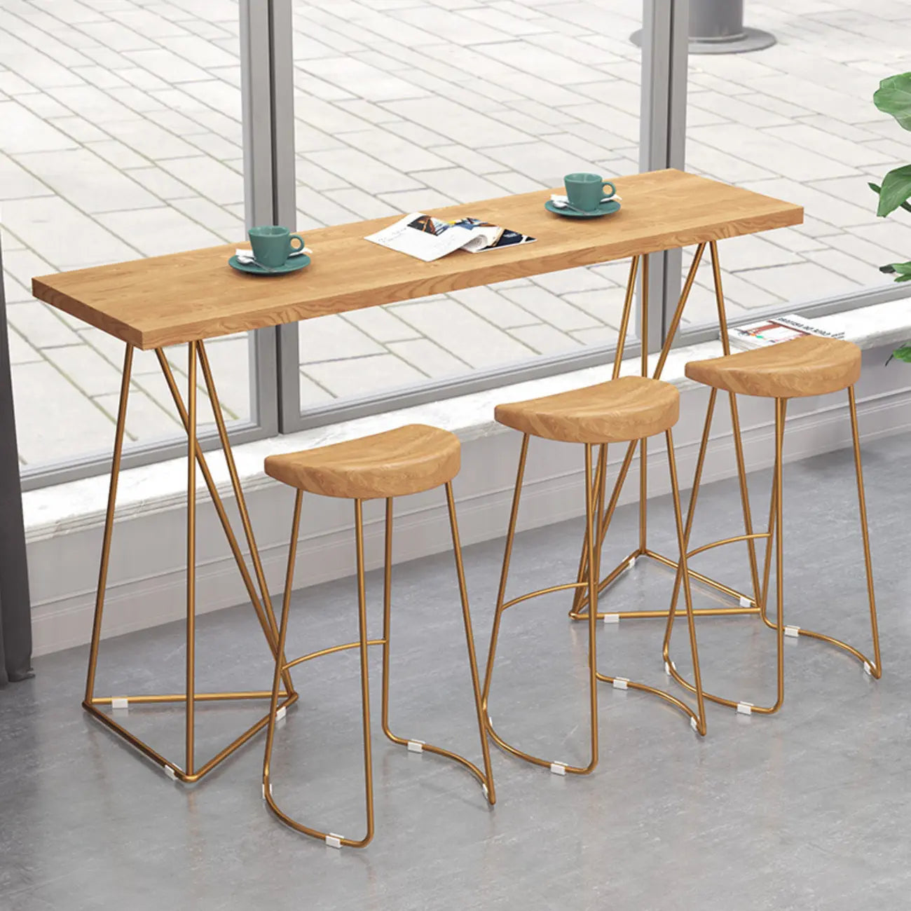 Glam Natural Wooden Golden Pedestal Modern Bar Tables