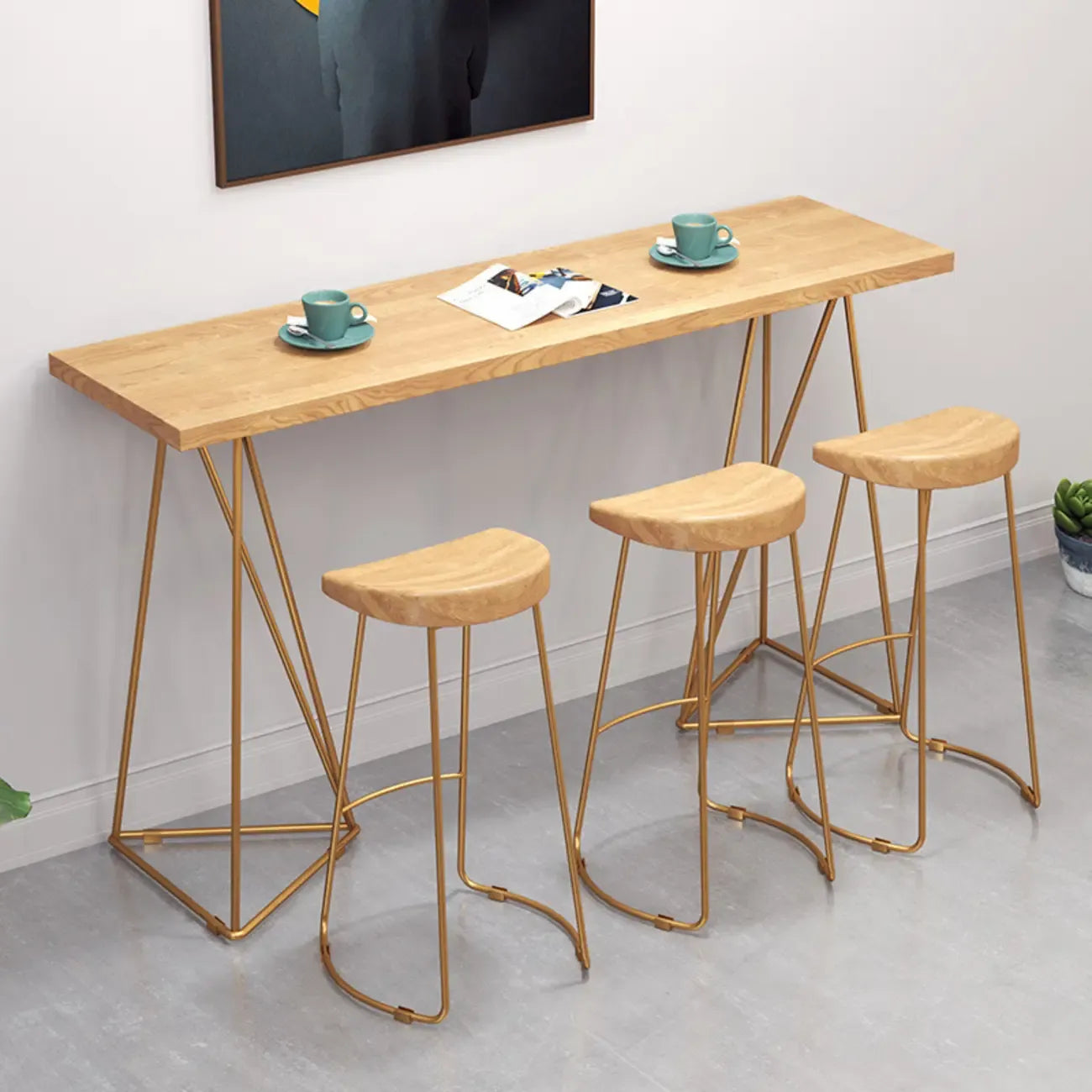 Glam Natural Wooden Golden Pedestal Modern Bar Tables