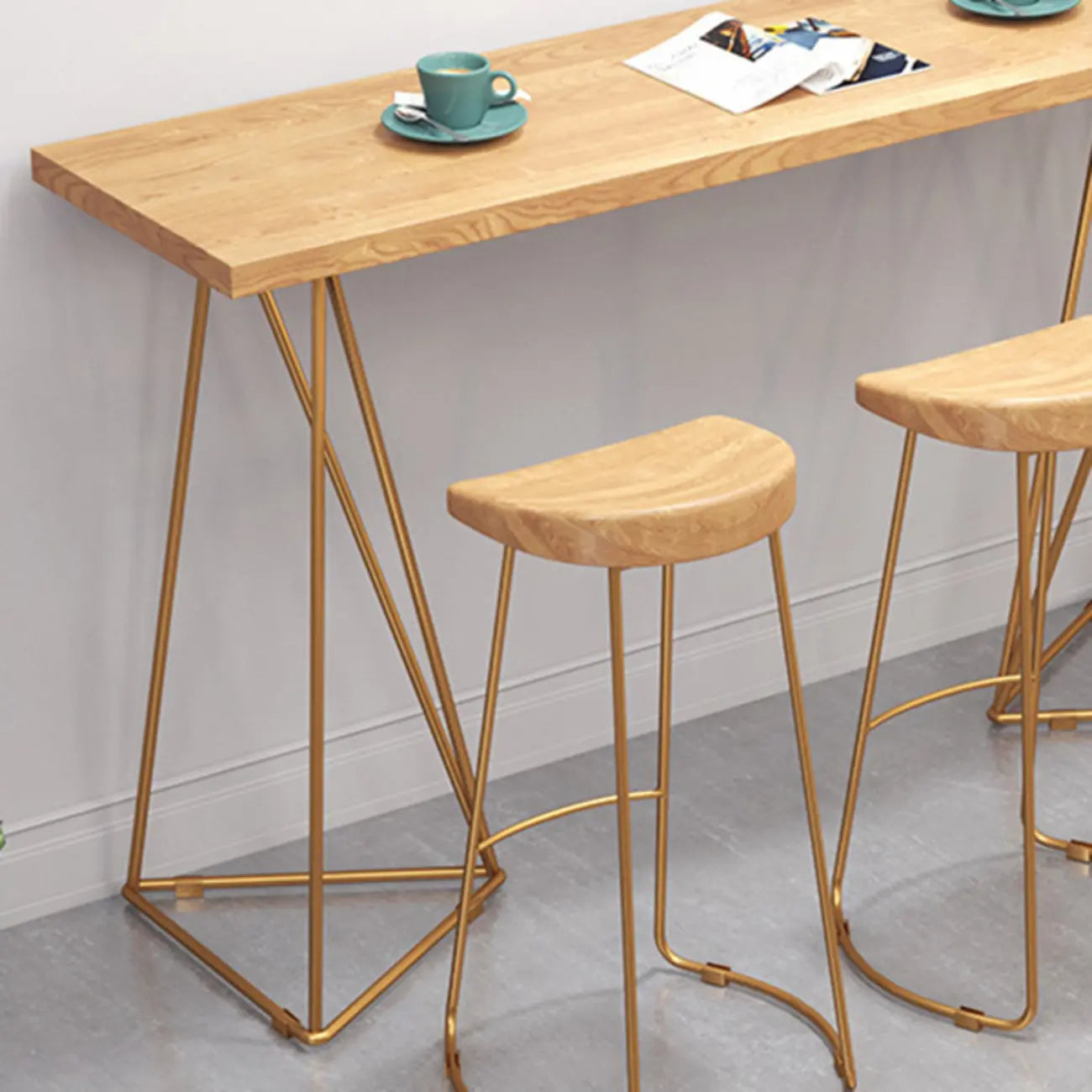 Glam Natural Wooden Golden Pedestal Modern Bar Tables