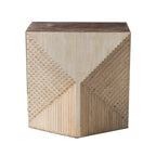 Rustic Natural Finish Wood Block Side Table for Living Room