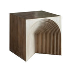 Rustic Natural Finish Wood Block Side Table for Living Room