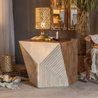 Rustic Natural Finish Wood Block Side Table for Living Room