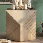 Rustic Natural Finish Wood Block Side Table for Living Room