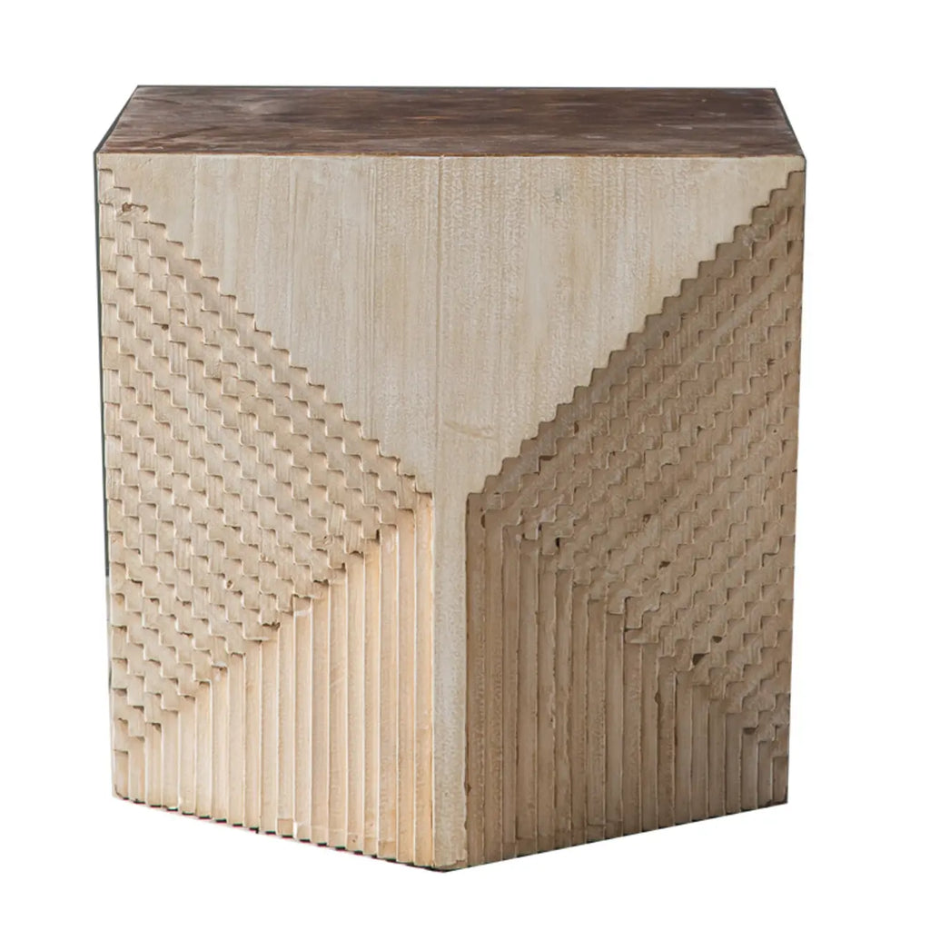 Rustic Natural Finish Wood Block Side Table for Living Room