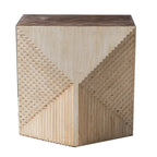 Rustic Natural Finish Wood Block Side Table for Living Room