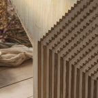 Rustic Natural Finish Wood Block Side Table for Living Room