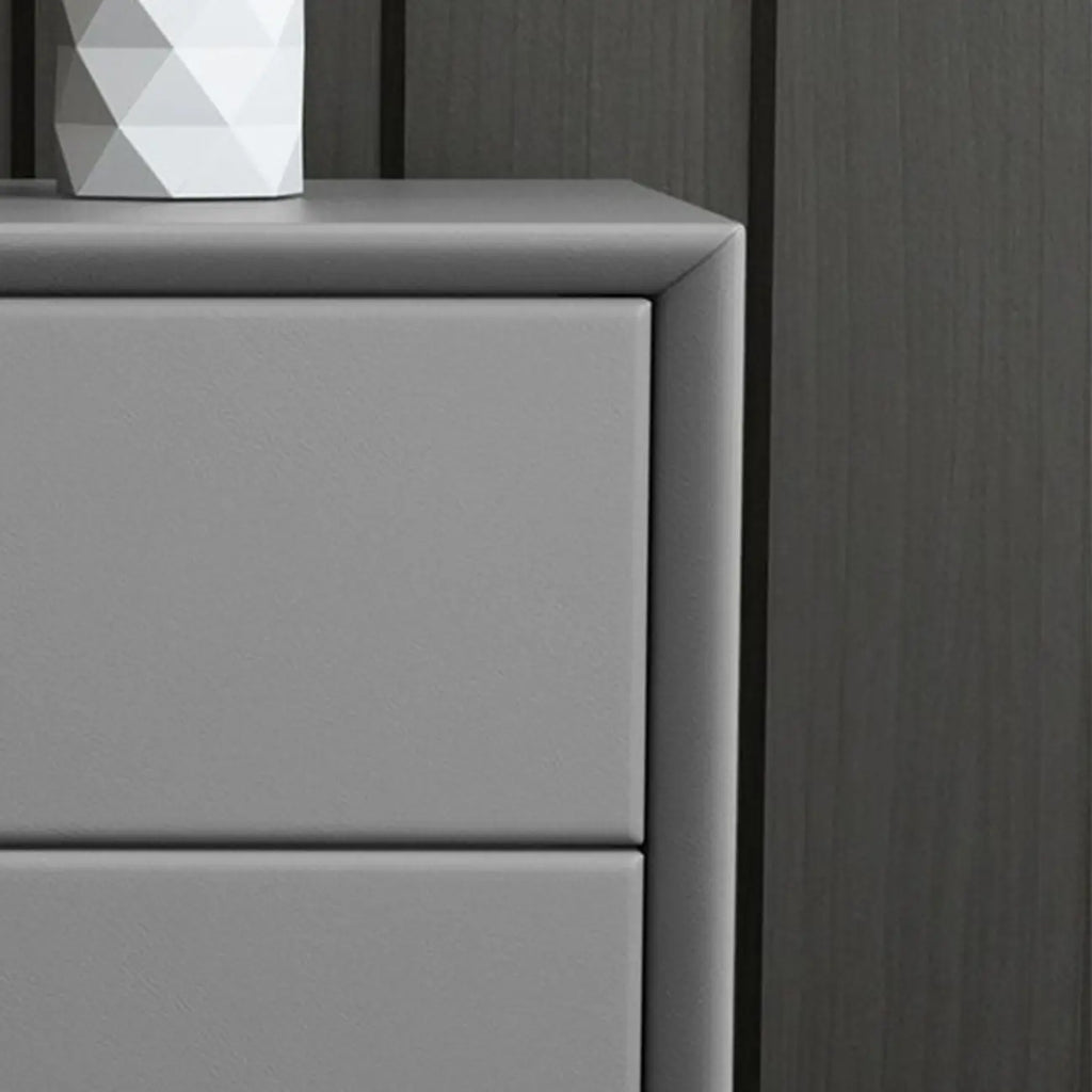 Chic Khaki Leather Gold Accents 2-Drawer Nightstand