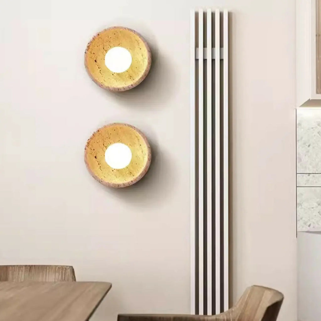 Rustic Stone Shade Adjustable Wooden Swing Arm Wall Light