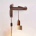 Rustic Stone Shade Adjustable Wooden Swing Arm Wall Light