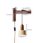 Rustic Stone Shade Adjustable Wooden Swing Arm Wall Light