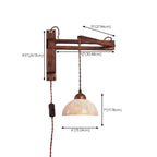 Rustic Stone Shade Adjustable Wooden Swing Arm Wall Light