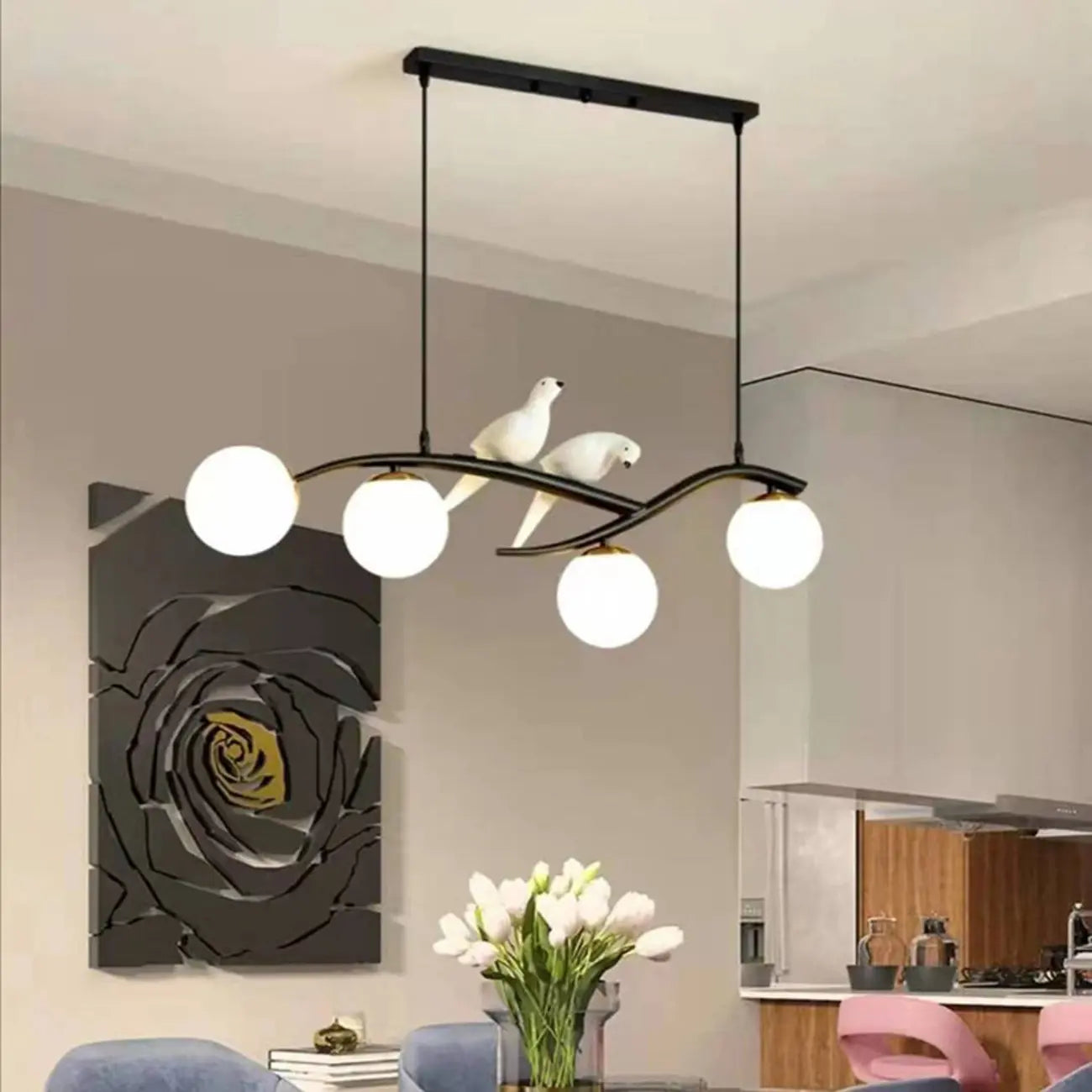 4-Light Glass Globe Shape Hanging Pendant Light Fixture for Kitchen