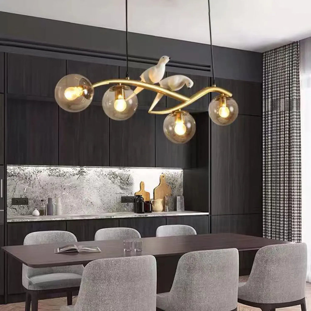 4-Light Glass Globe Shape Hanging Pendant Light Fixture for Kitchen