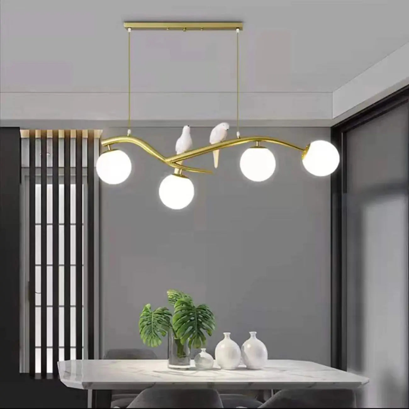 4-Light Glass Globe Shape Hanging Pendant Light Fixture for Kitchen