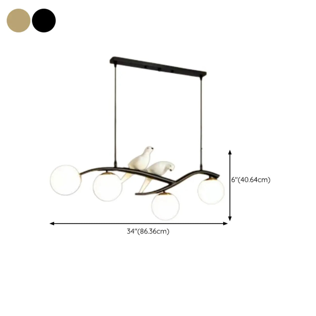 4-Light Glass Globe Shape Hanging Pendant Light Fixture for Kitchen